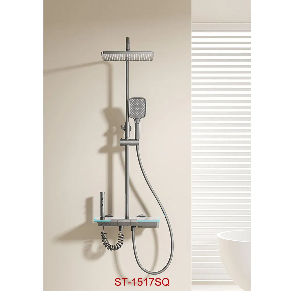 High Quality Fashion Brass Grey Dual Handles Head Waterfall Bathroom Shower Set