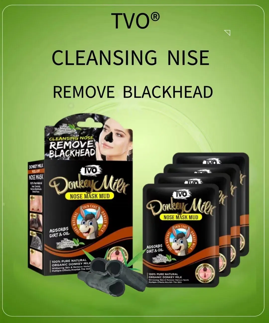 Natural Bamboo Charcoal Nose Mask Mud Remove Blackhead Donkey Milk Mask Clay