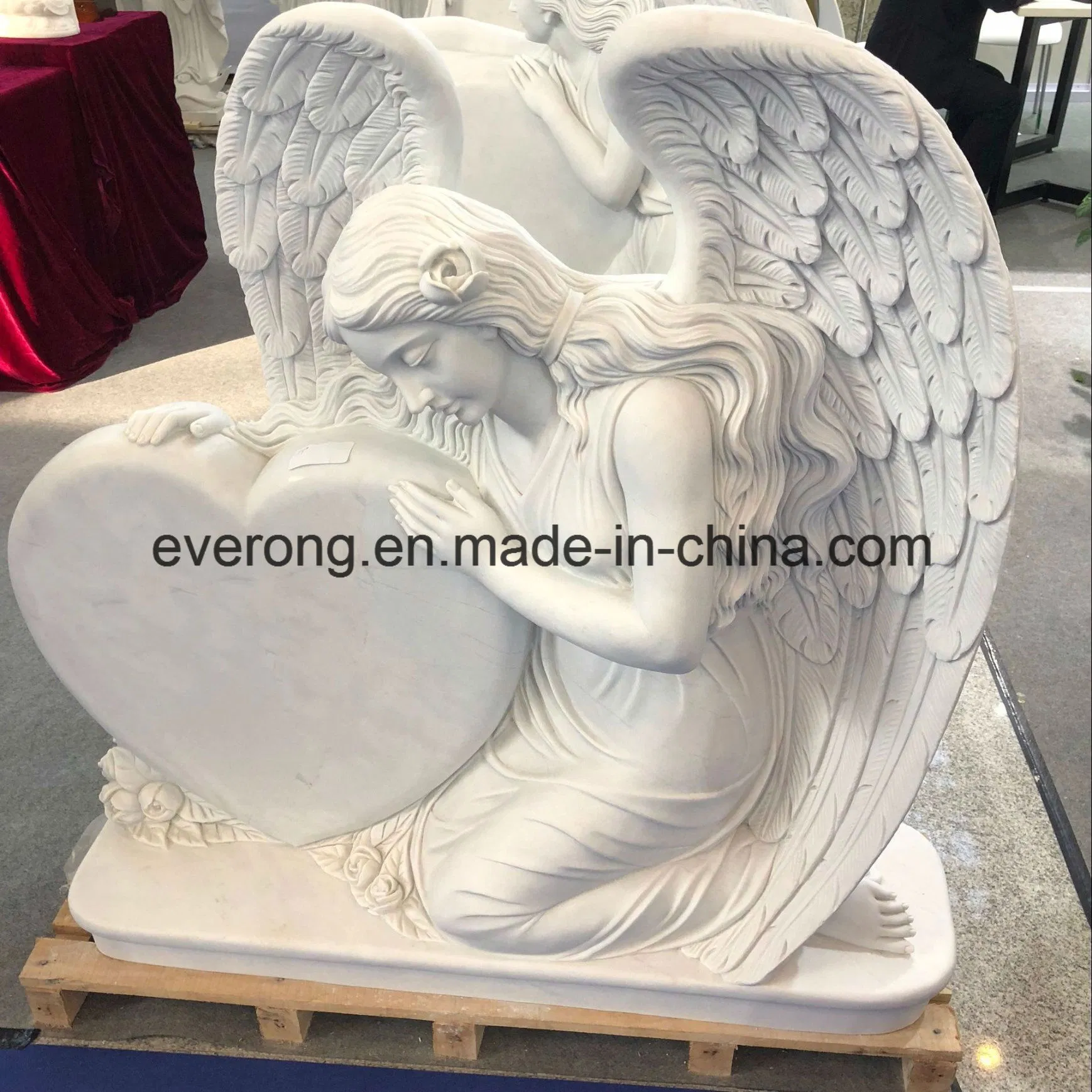 Factory White Marble Tombstone Weeping Angel Etching Headstone for Sale