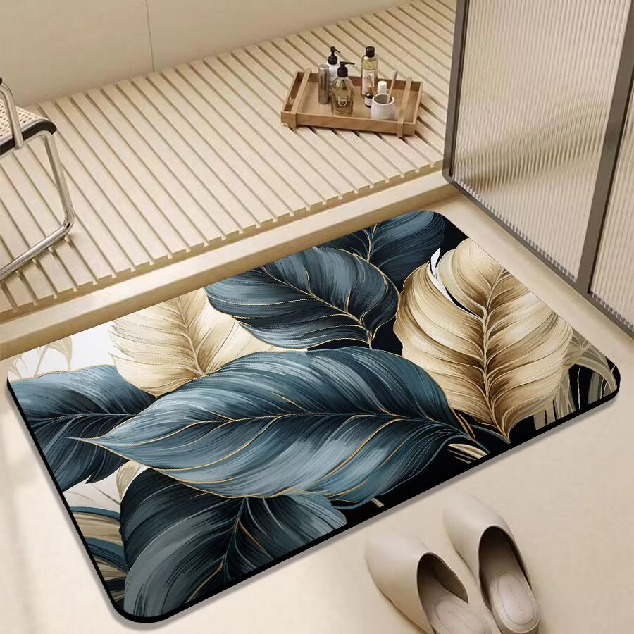 3D Soft Diatom Mud Printed Water Absorbent Rubber Instant Dry Oval Bath Mats Non Slip 40*60cm