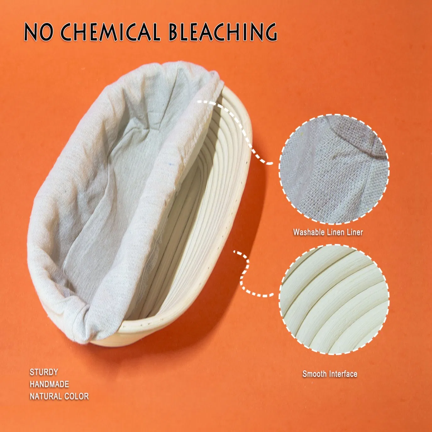 Eco-Friendly Natural Rattan 10 Inch Oval Bread Proofing Basket for Bakers