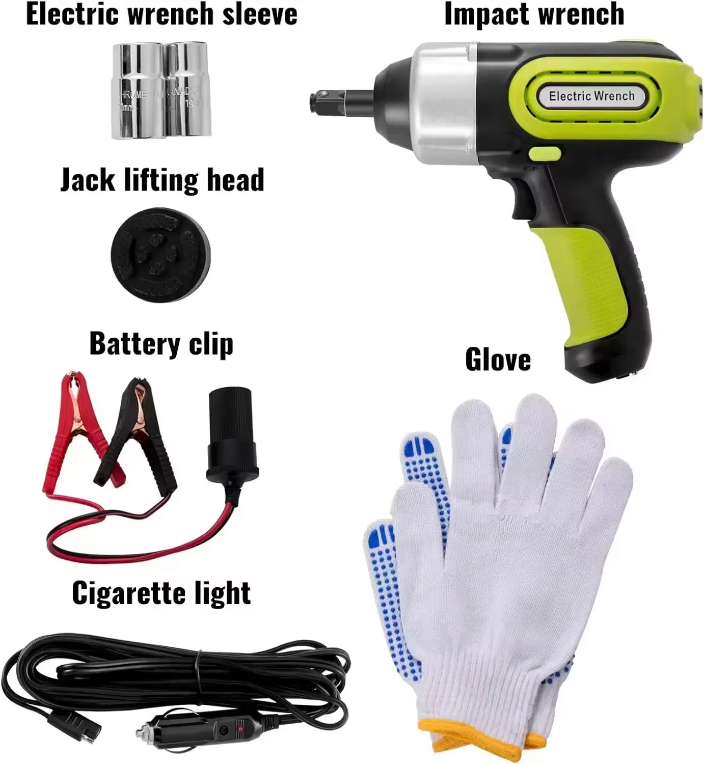 Zsb05 Popular Green Black 80W 12V 420n. M High Torque Electric Car Jack Impact Wrench for Car Repair