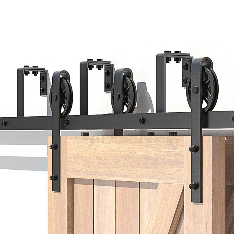 5 FT Double Track Bypass Barn Door Hardware Kit for Wooden Doors