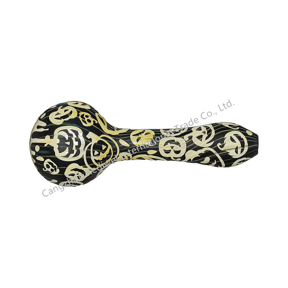 Halloween Glass Hand Pipe Smoking Pipe Deep Sandblasted Pumpkin Graphic