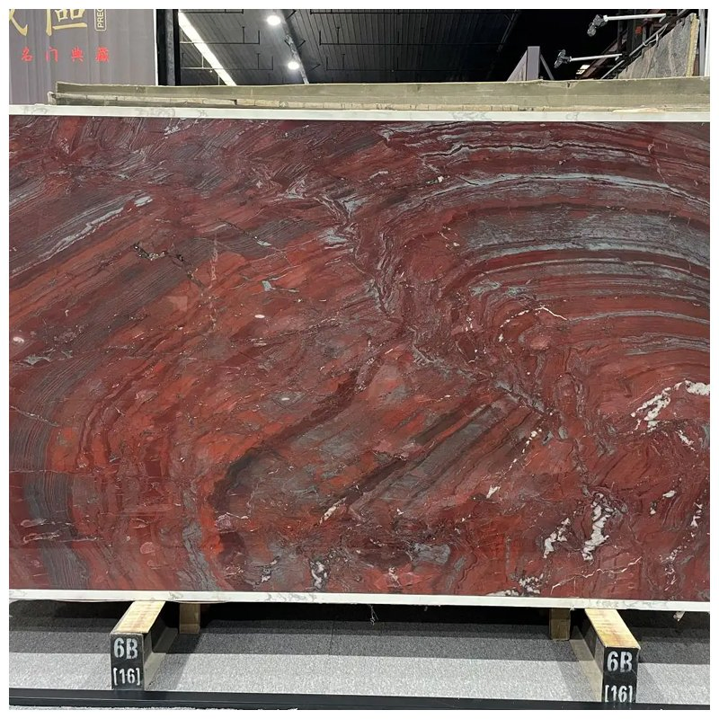 Brazilian Iron Red Exotic Quartzite Leathered Slabs