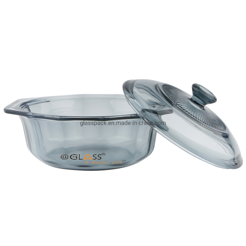 Borosilicate Heat Resistant Cooking Soup Pot Microwave Oven Safe Glass Bowl Round Bowl with Lid