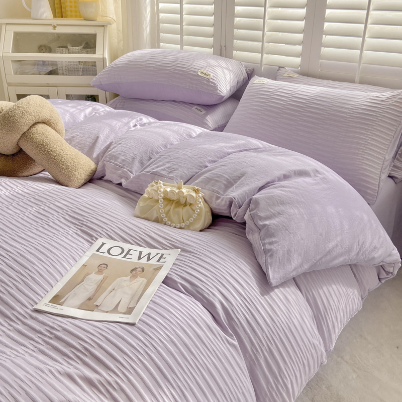 4 Piece Seesucker Washed Cotton Bedding Set