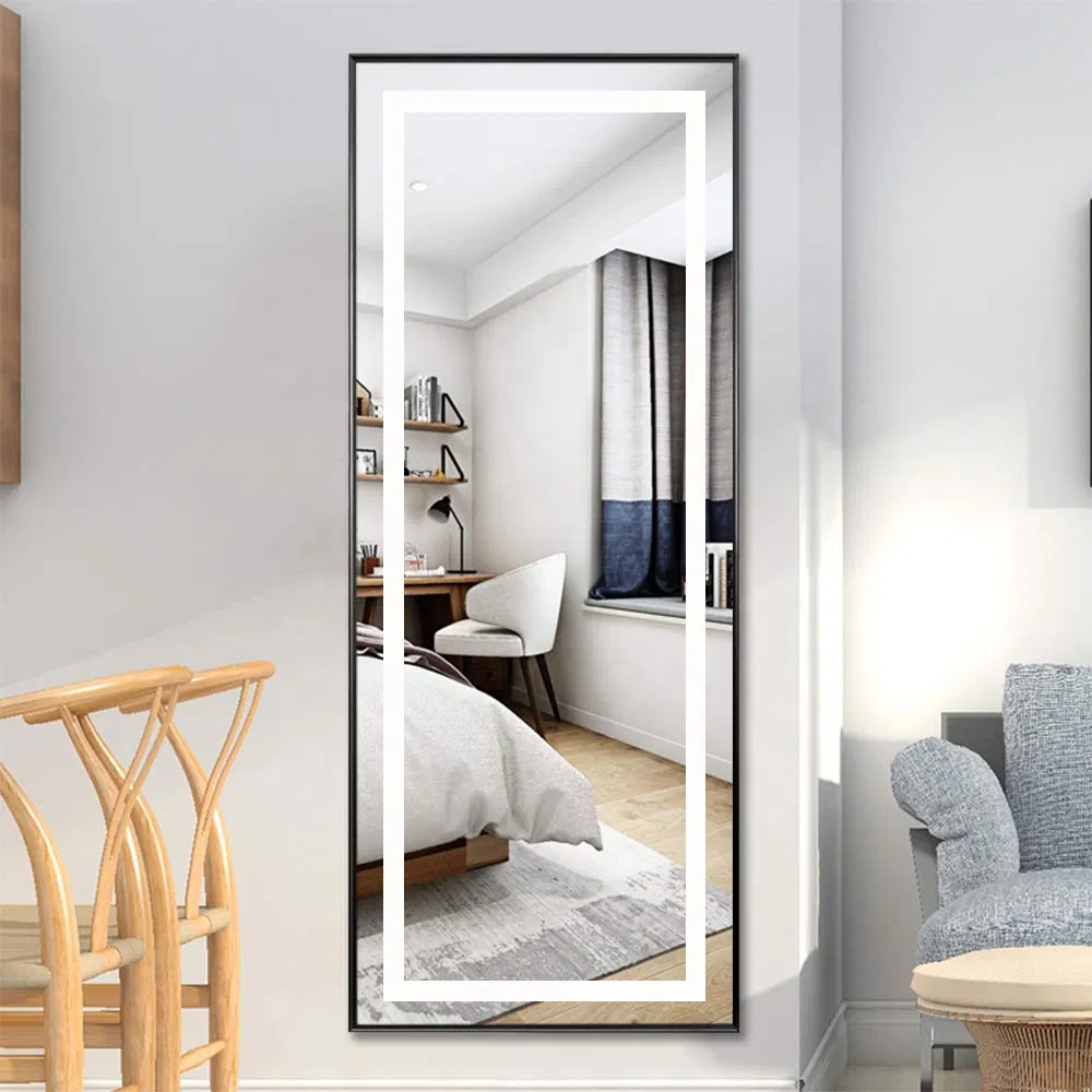 LED Mirror Full Length Dressing Rectangle Large Bedroom Living Room Mirror with Touch Button Dimmable Lighting