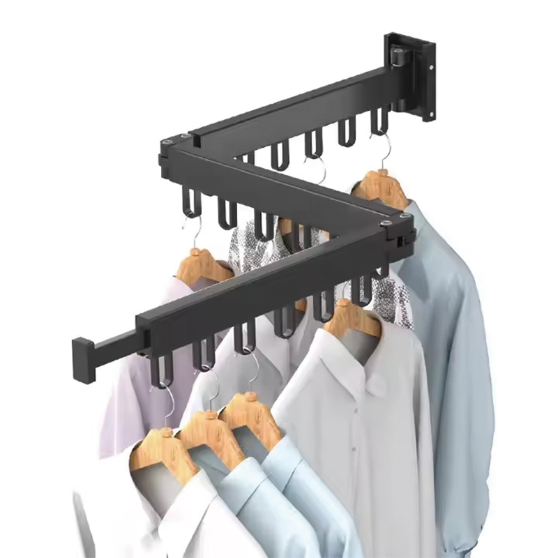 3 Fold Stainless Steel Balcony Wall Mounted Rectractable Collapsible Clothing Laundy Drying Racks for Hanging Clothes