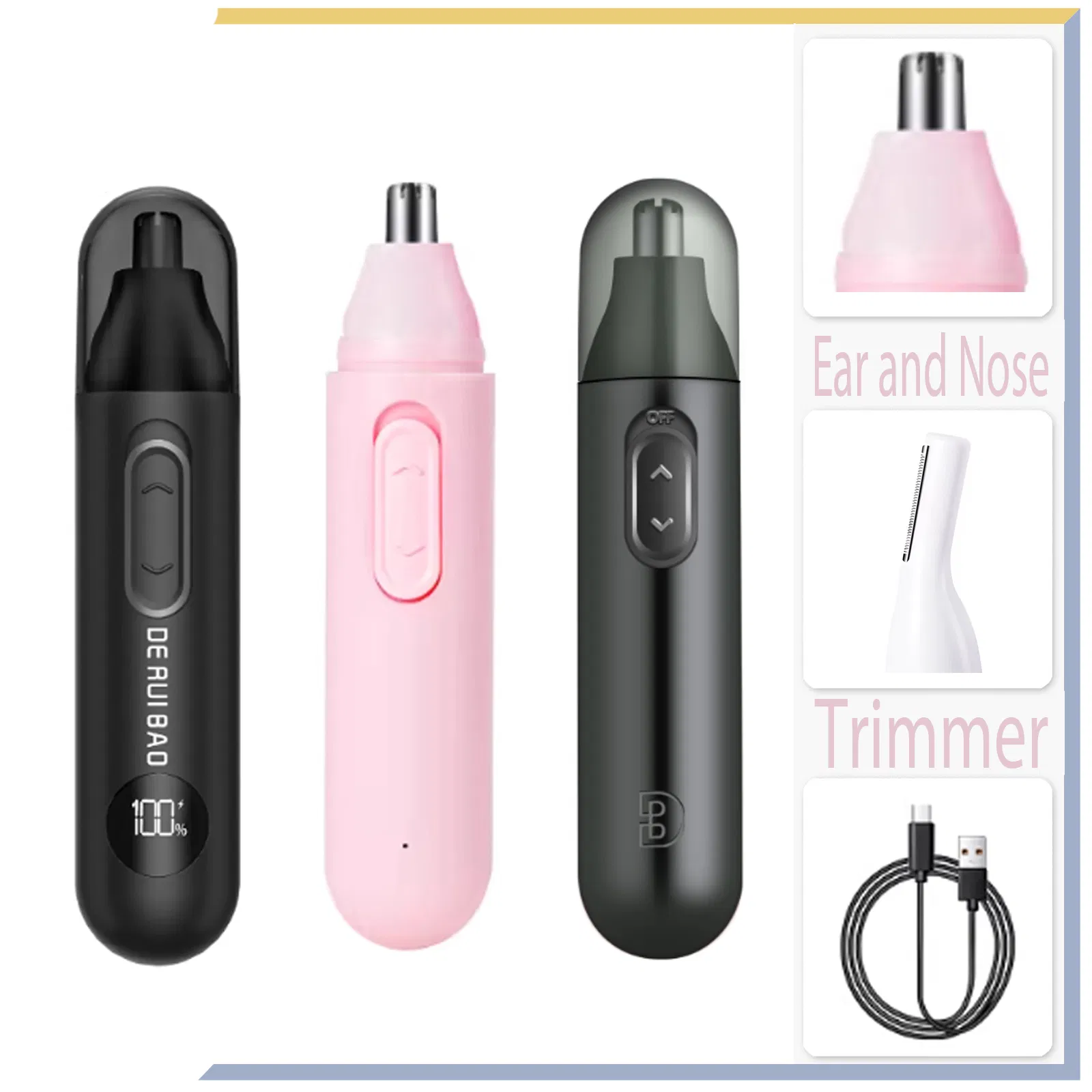 Ipx6 Waterproof Shower-Safe Electric Ear and Nose Trimmer