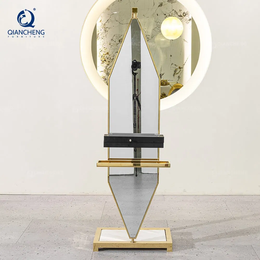 European Gold Salon Household Bedroom Floor Dresser Dressing Full Length Makeup Mirror