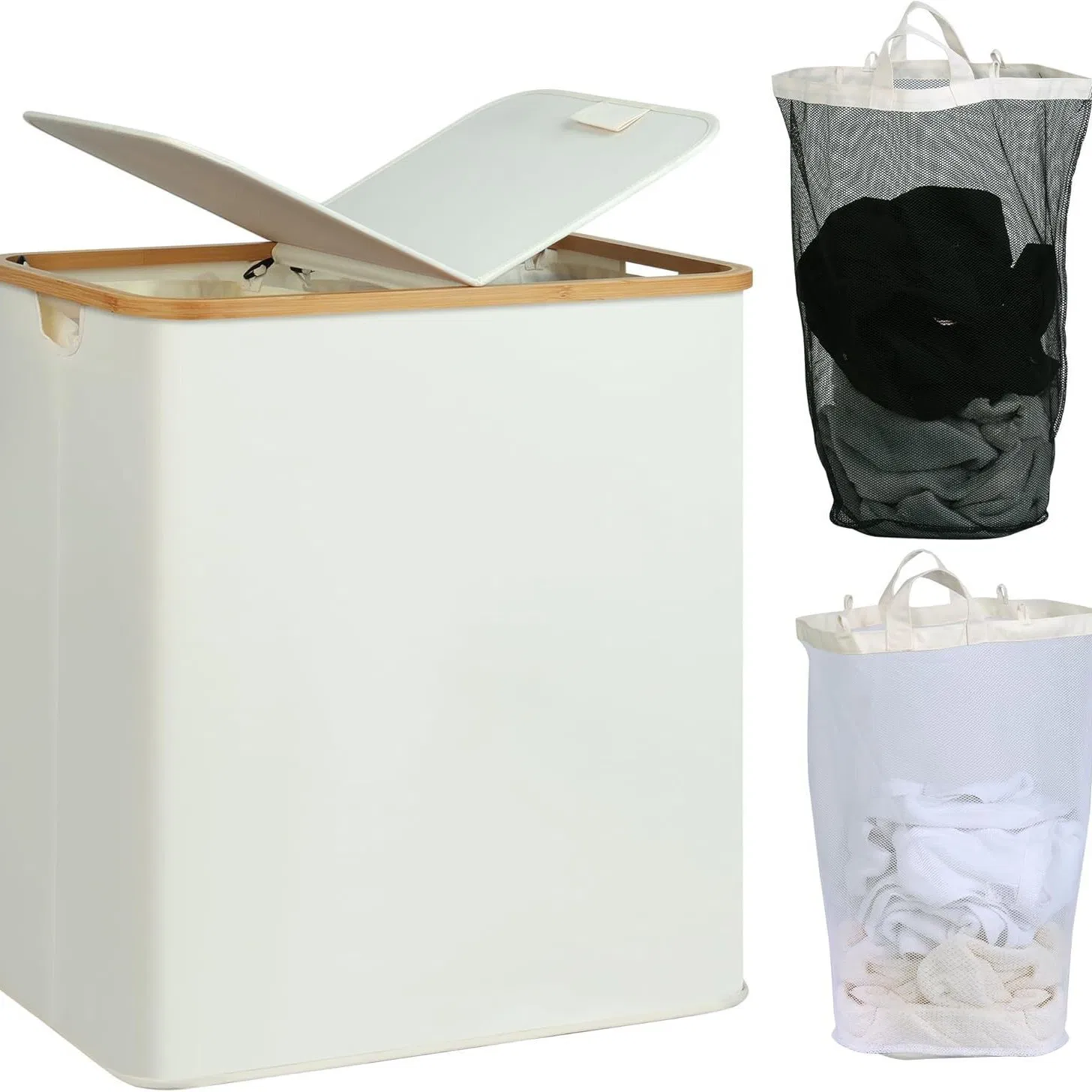 Super-Large Capacity Foldable Storage Basket, Covered Dirty Clothes Basket, Bamboo Oxford Cloth Laundry Basket