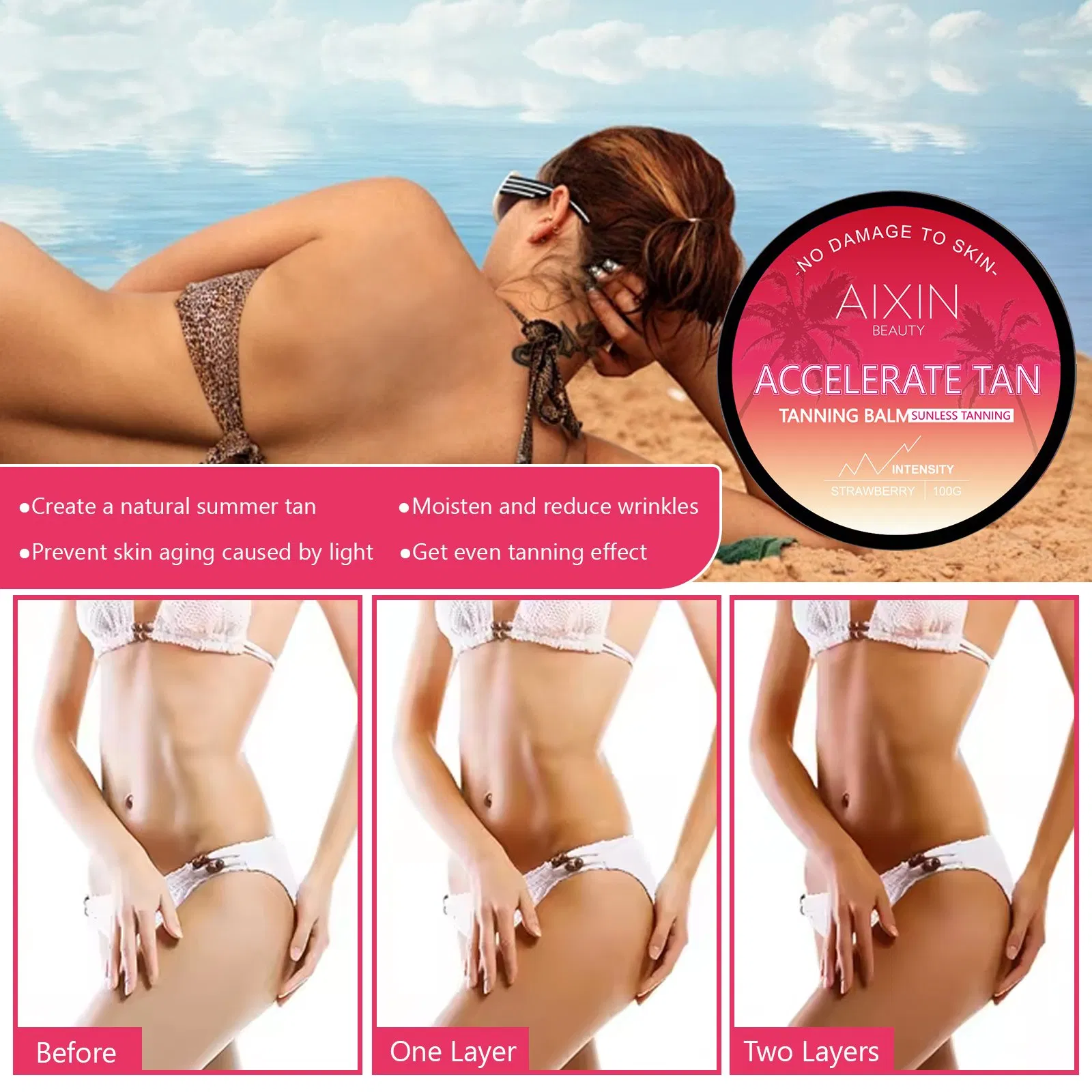 Beauty Skin Care Product Custom Accelerate Tan Dark Sunbed Strawberry Tanning Cream Cosmetics