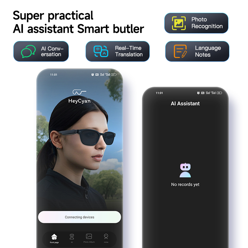 Build in 32GB Memory Ai Bluetooth Smart Glasses with Camera 8MP 4K Languages Translator