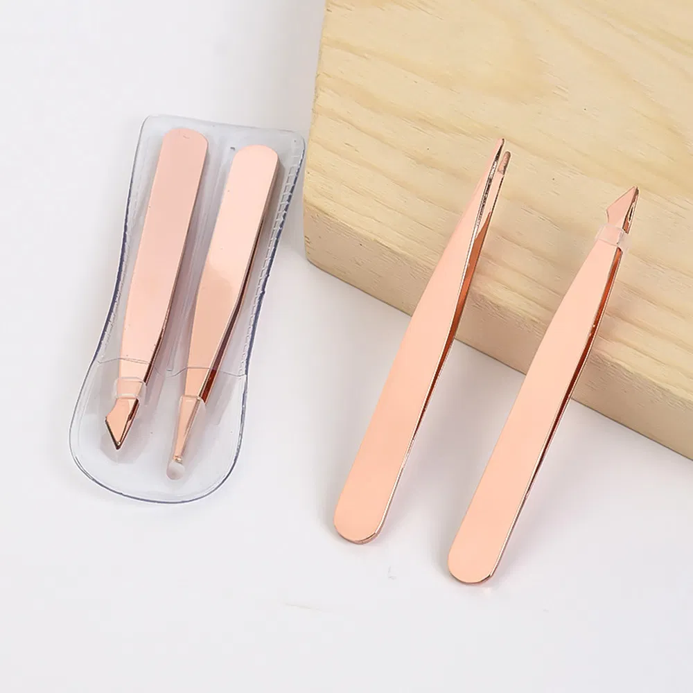 Mini Makeup 2PCS/Set Slanted Squared Eyebrow Tweezers Stainless Steel Pointed Eyelash Tweezers