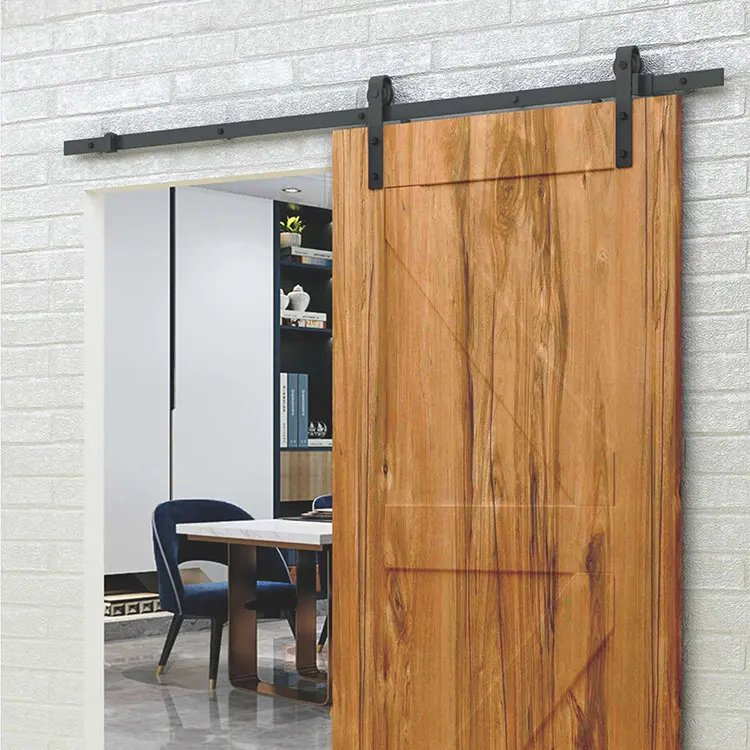 Elegant Farmhouse Style Matt Black Wooden Sliding Barn Door Hardware Set
