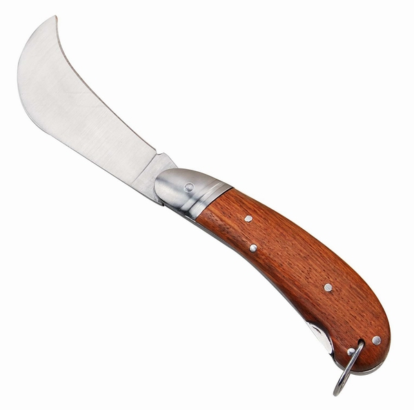 Curved Blade Electrician Knife with Wood Handle