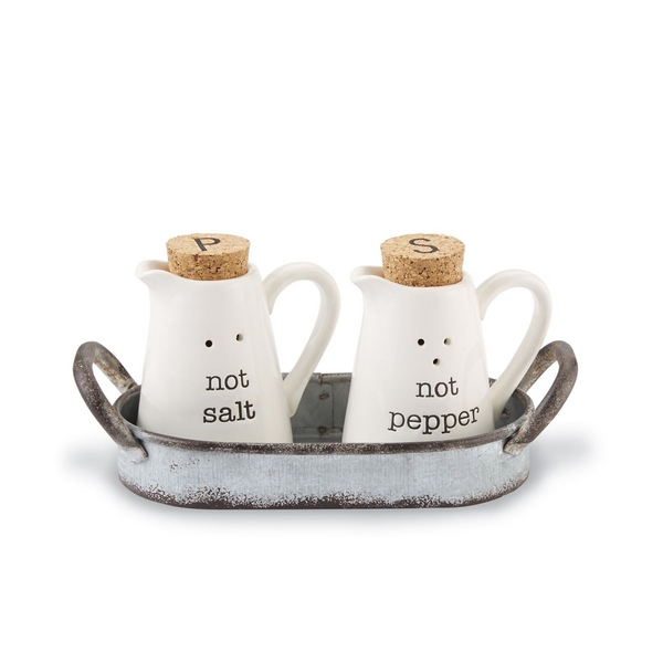 Rustic Metal Salt and Pepper Can Set with Stylish Handle