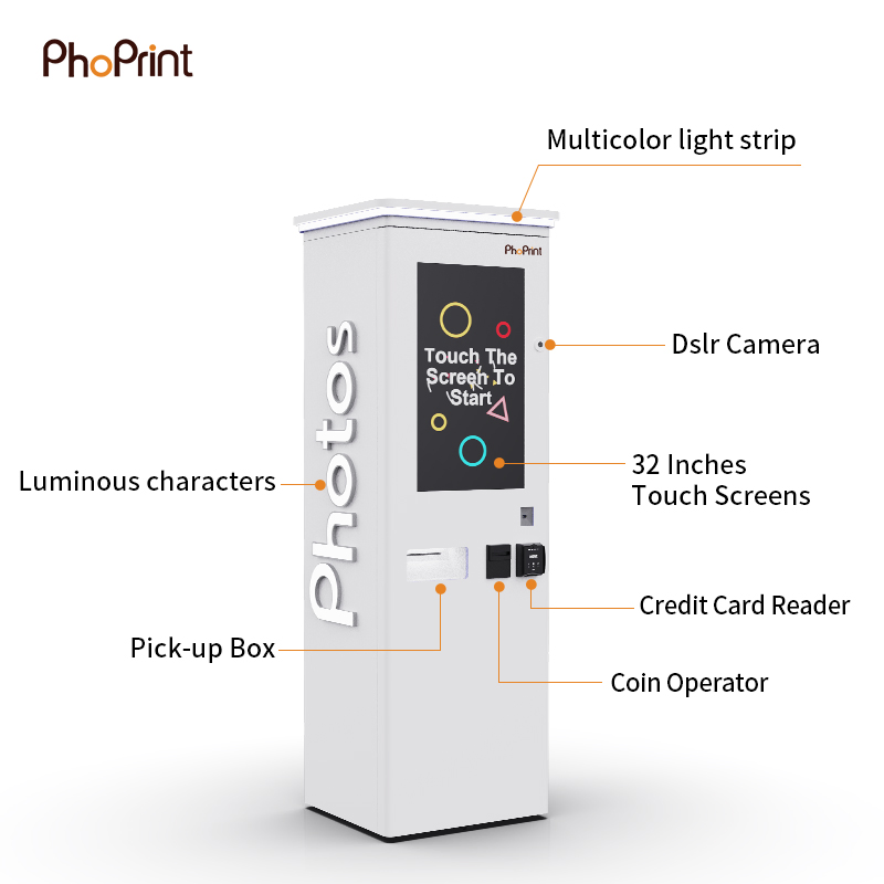 Phoprint Coin Credit Card -Operated Payment Commercial Digital Instant Print Mirror Photo Booth Kiosk