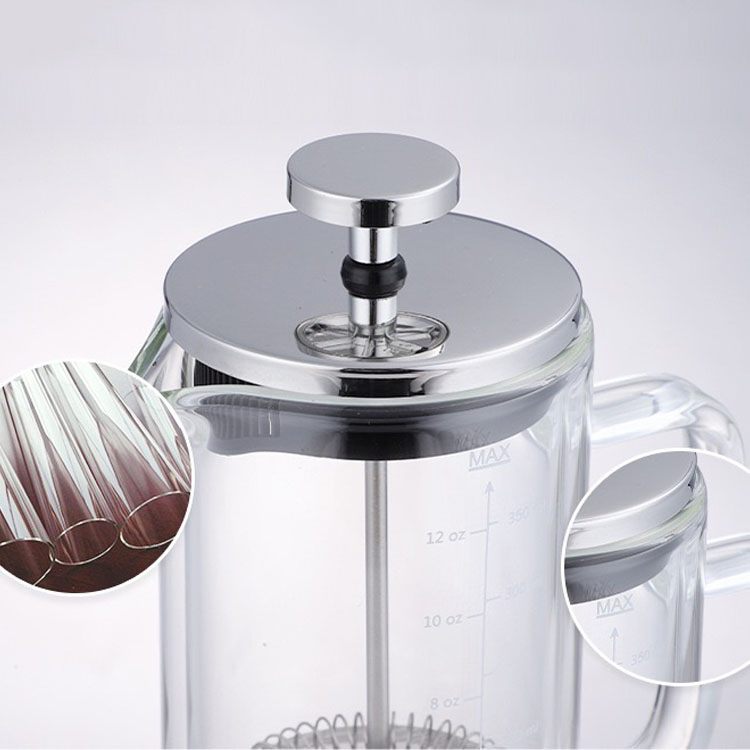 Heat Resistant Clear Borosilicate Glass Coffee Maker Mini Double Wall Layer French Press Moka Pot with Redwood Lid