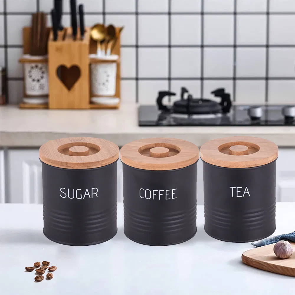 Kitchen Canister Set with Air Tight Bamboo Lids