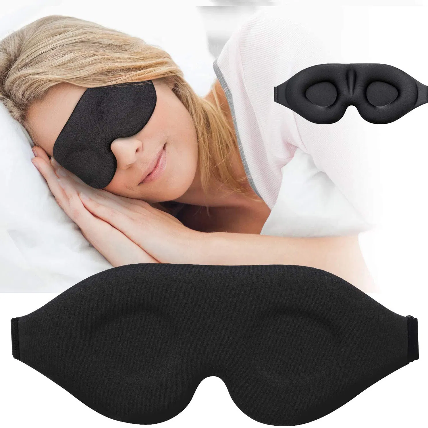 Sleep Eye Mask for Men Women, 3D Contoured Cup Sleeping Mask & Blindfold, Concave Molded Night Sleep Mask, Block out Light, Soft Eye Shade Cover