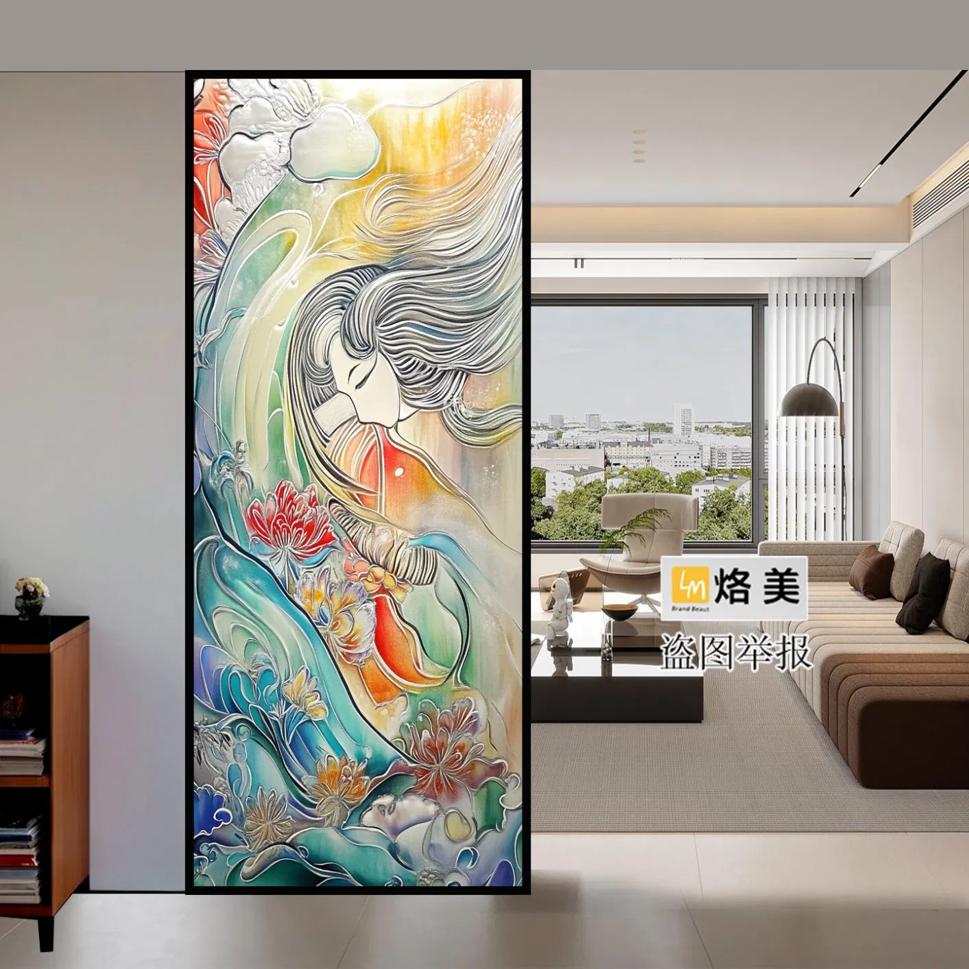 Abstract and High-Endart Glass Living Room Partition Paneltempered Glass Restaurant Partition
