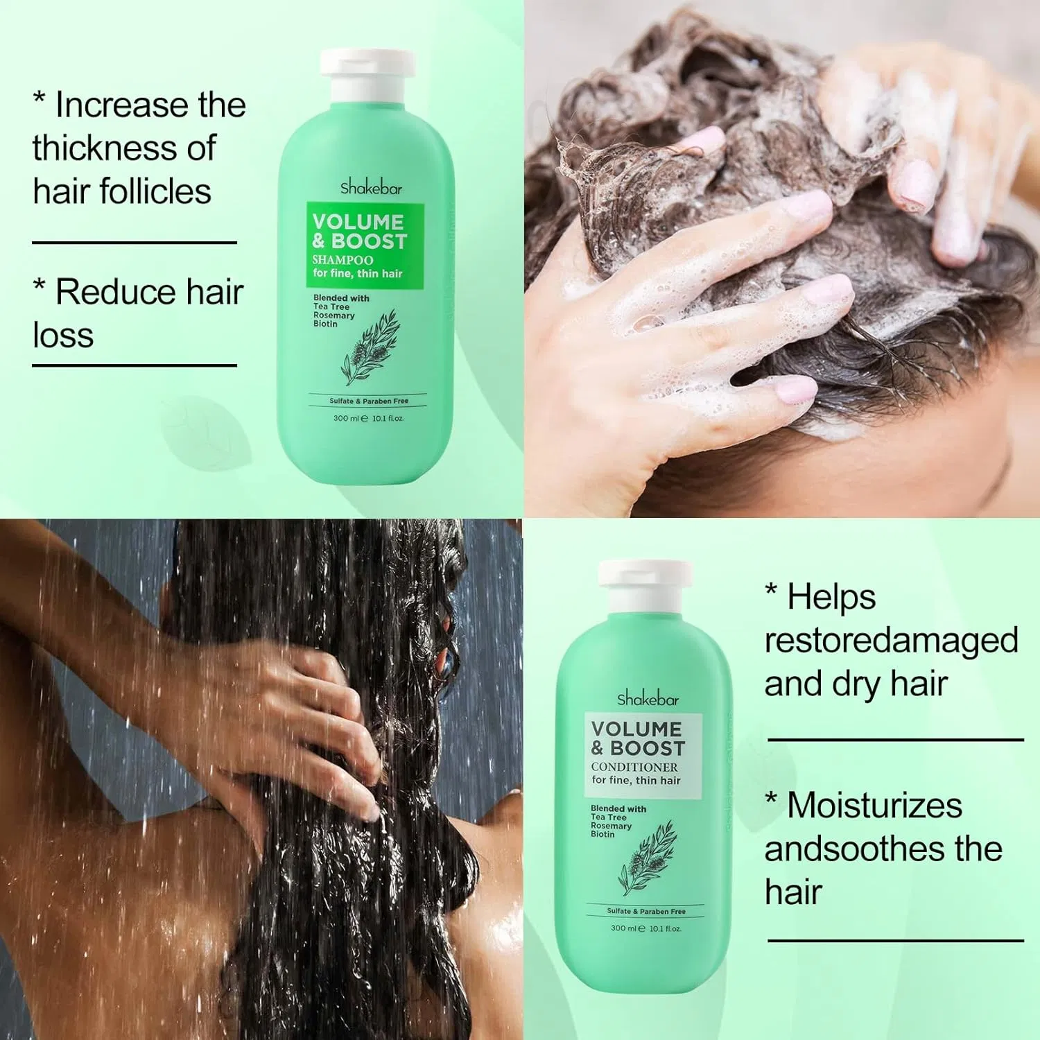 Shakebar Biotin Tea Tree Shampoo and Conditioner Set for Fine Thin Hair