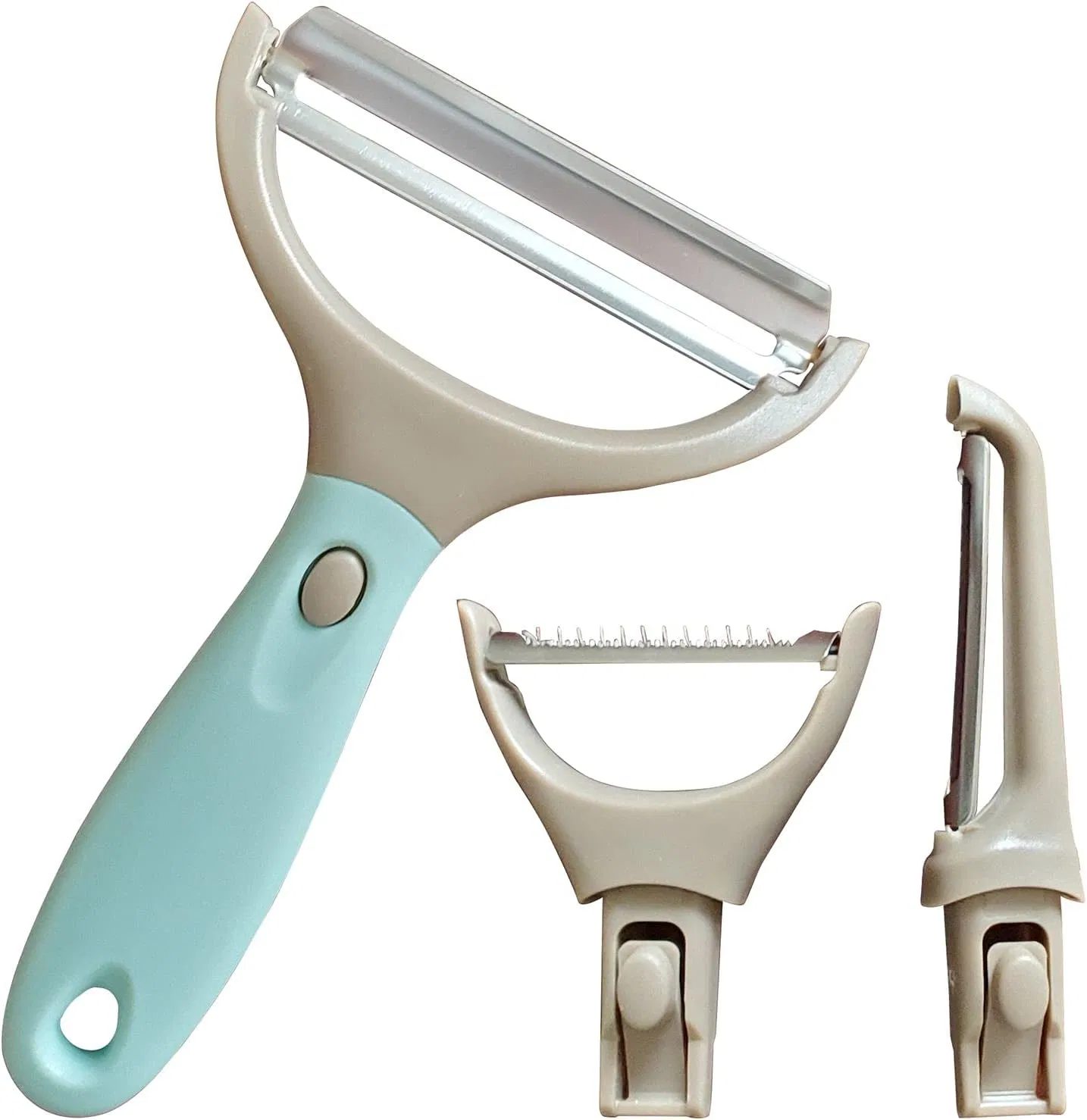 Essentials 3 Piece Peeler Set - Stainless Steel Trio Vegetable and Fruit Peeler - Interchangeable Multifunctional Cutter Slicer - Julienne Cut, Shredder, Peeler