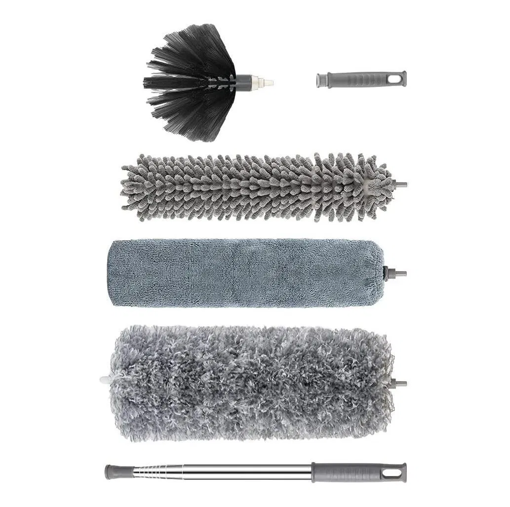 4PCS with Extension Pole Stainless Steel Reusable Bendable Microfiber Duster