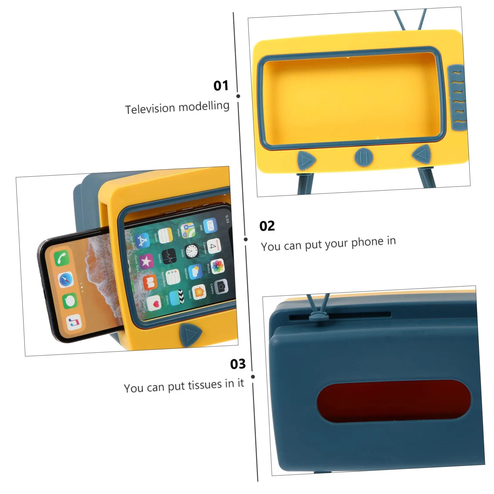 New Design Mobile Phone Stand TV Shaped Silicone Desk Dispenser Tissue Box