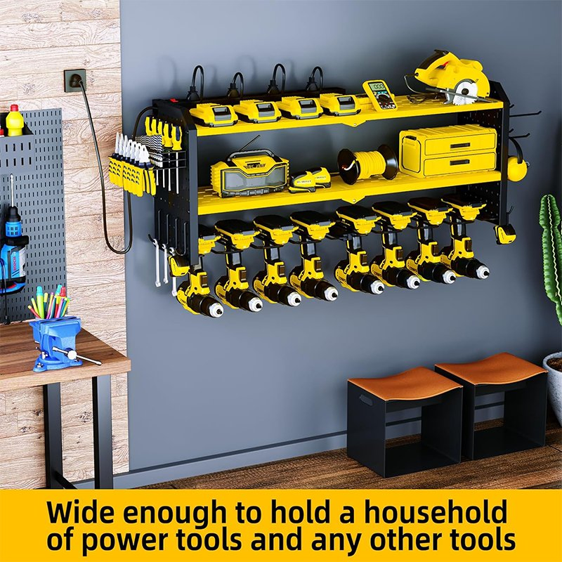 3 Layer Steel Metal Gardening Shelving Garage Power Tool Storage Rack Organizer Wall Mount with Charging Station