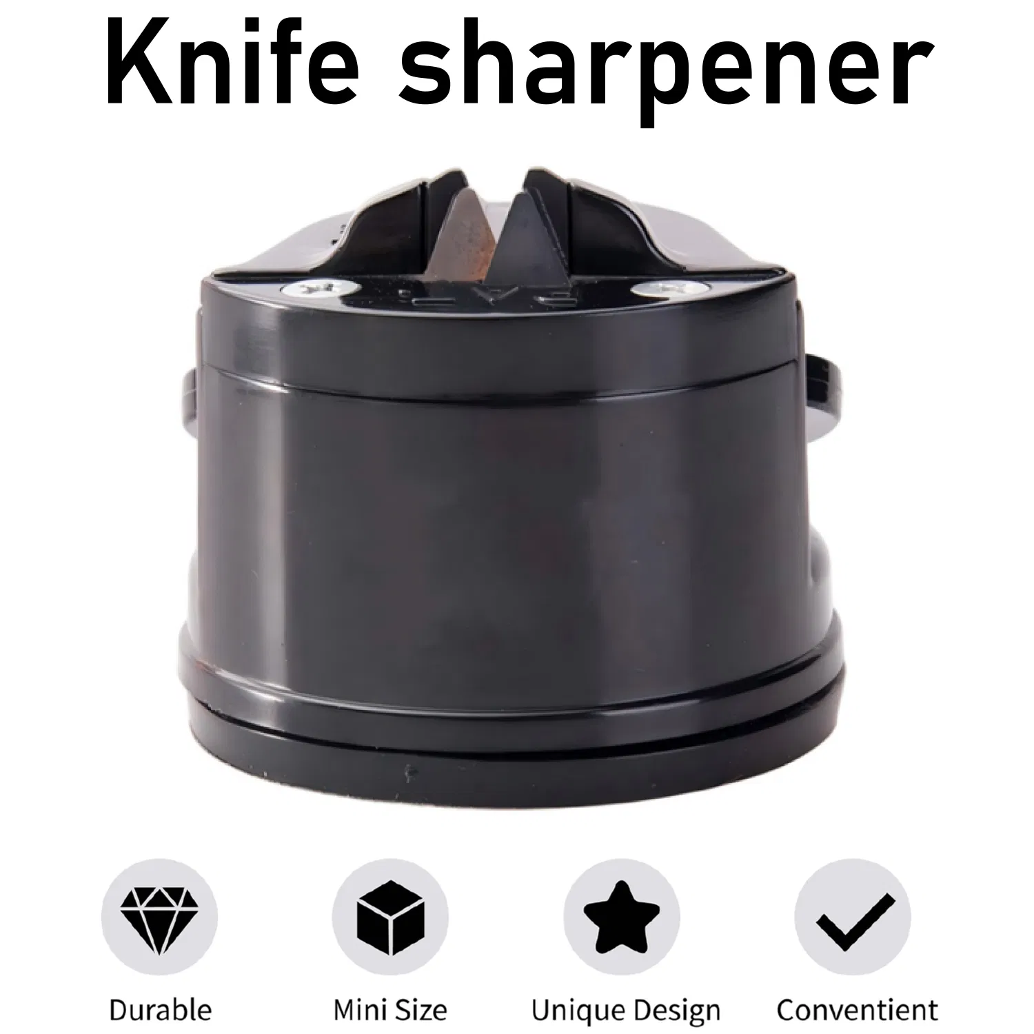 Black Knife Sharpener Powergrip Suction Base 200X Force Increase Mini Size Fast 3 Step Sharpening for Most Kitchen Knives Tool