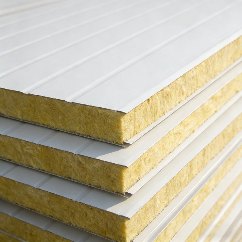 Glass Wool Core Sandwich Panel for Heat and Sound Insulation in Building Construction