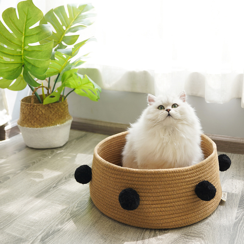 Woven Cotton Rope Fully Enclosed Pet Cat Nest Bed House Storage Holder