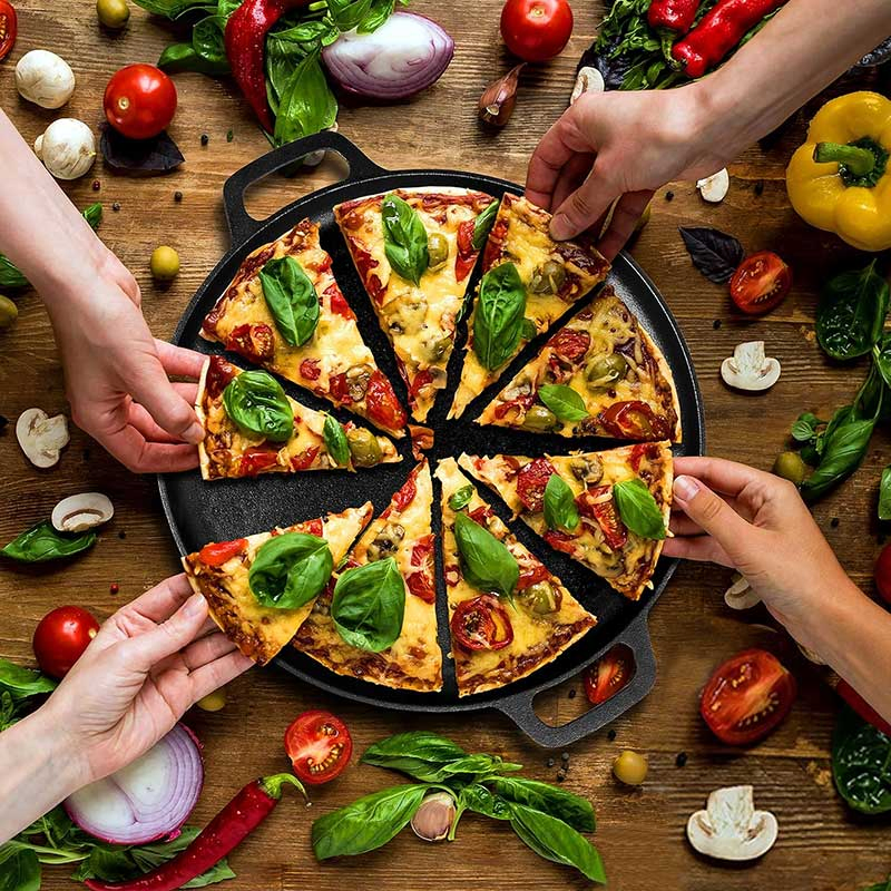 Hot Sell 30 Cm Preseasoned Cast Iron Pancake Pan Round Pizza Pan Flat Baking Pan with 2 Ears
