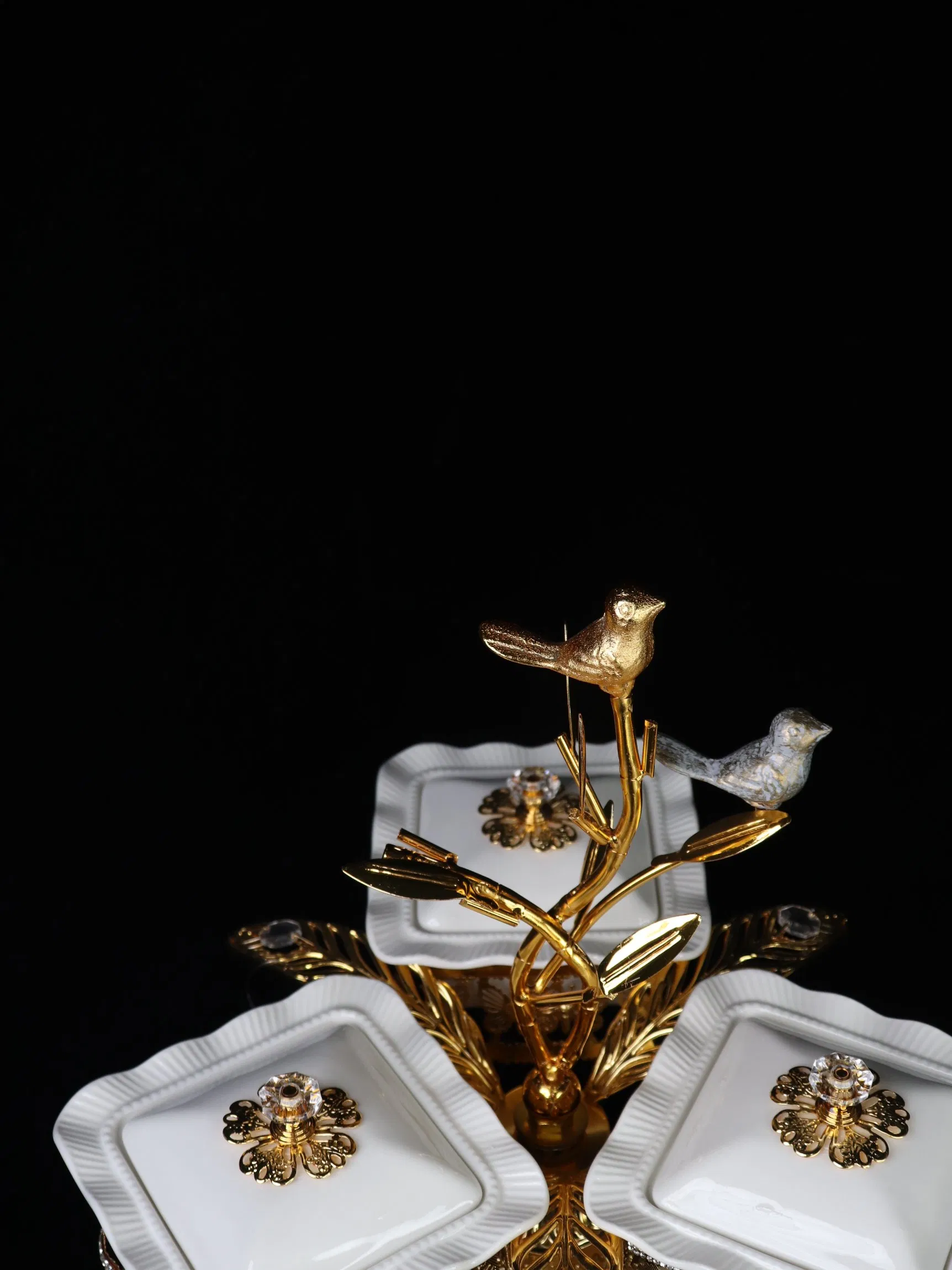 Home Ornament Gold-Plated Iron Frame with 3 Square Ceramic Bowl