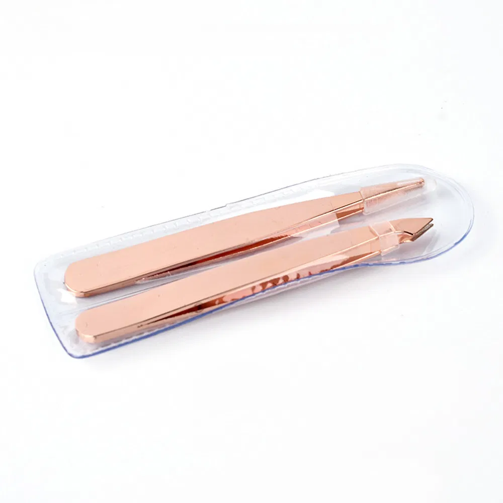 Mini Makeup 2PCS/Set Slanted Squared Eyebrow Tweezers Stainless Steel Pointed Eyelash Tweezers