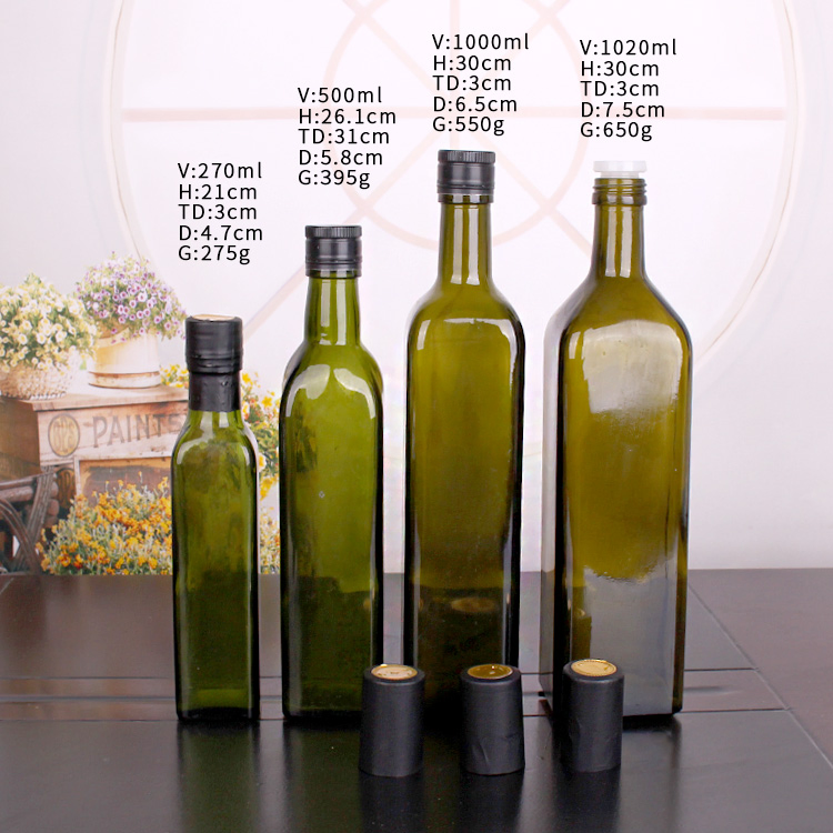 250ml 500ml 750ml 1000ml Green Glass Olive Oil Bottle with Screw Cap