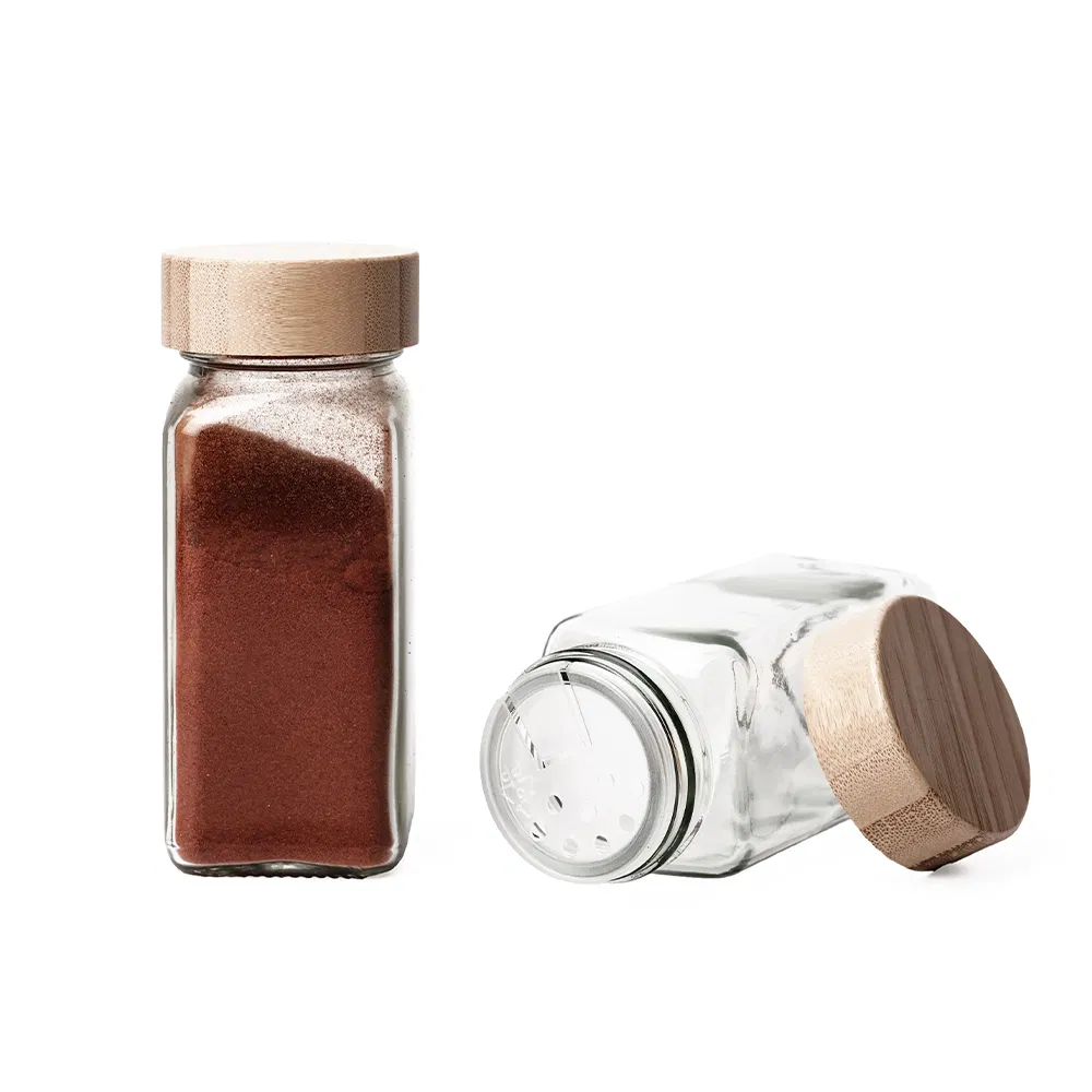Glass Spice Jars 4oz Square Spice Bottles with Label Bamboo Lid