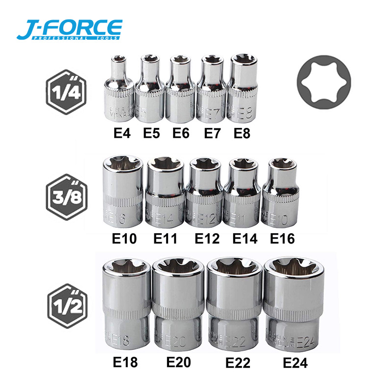 Набор головок J-Force 1/4, 3/8, 1/2 дюйма, 14 предметов