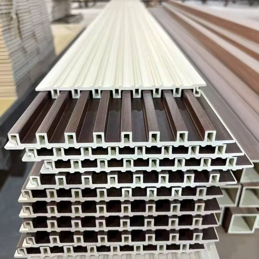 Wood Laminated Waterproof WPC Wall Cladding Board Fireproof Wood Laminated PVC Great Wall Louvre Panel for Indoor