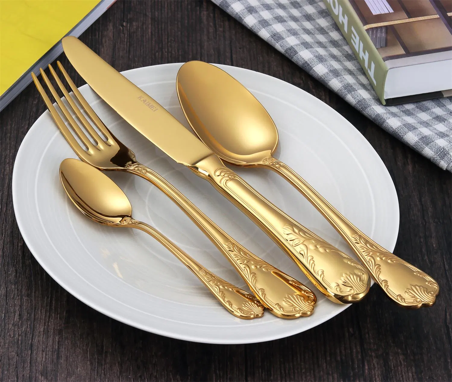 Gold PVD Stainless Steel Dinner Set with Giftbox for Hotal/Restaurant/Home Knife Fork Spoon