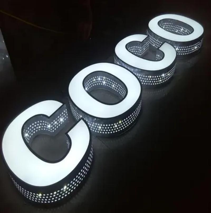 Illuminated Punched Slot Letters Mirror 3D Logo Signage