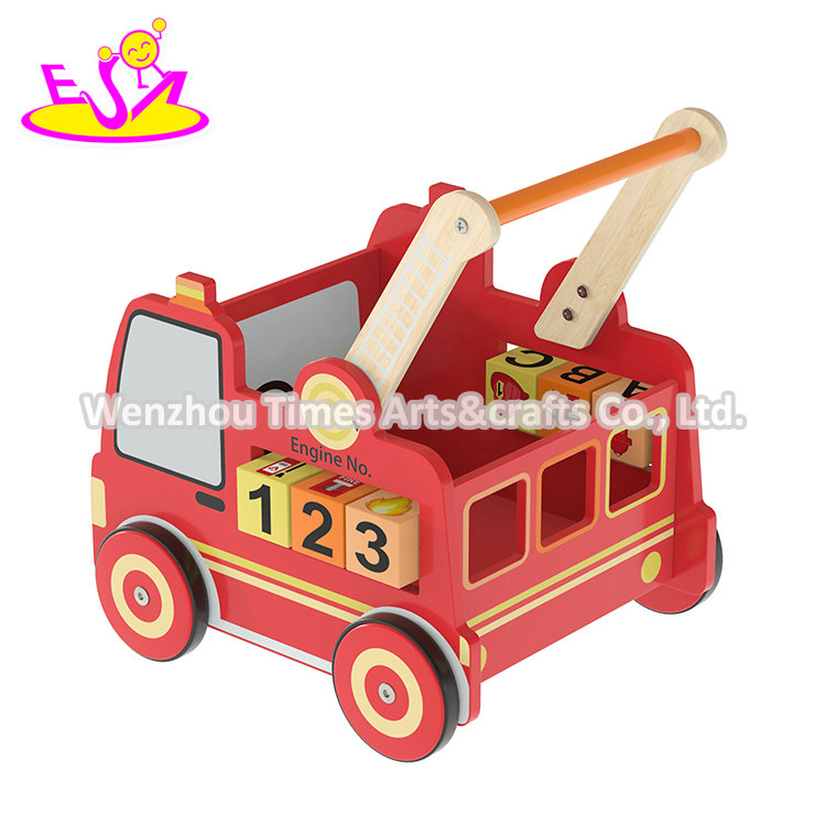 Wholesale Early Learning Stroller Fire Truck Wooden Push Walker for Baby W16e224