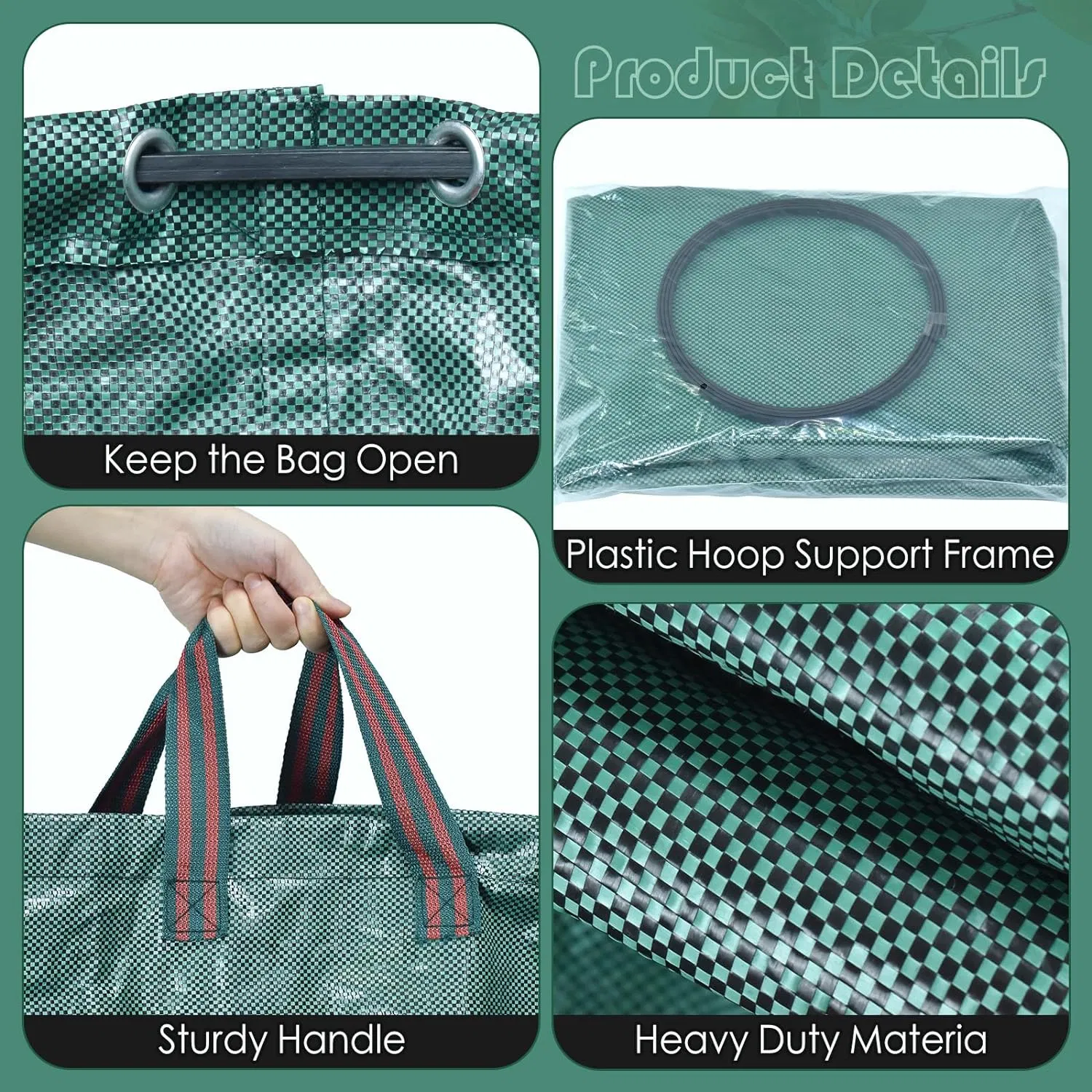 3-Pack Heavy Duty 132/72/32 Gallons Reusable Yard Waste Bags Lawn Bags with 4 Handles