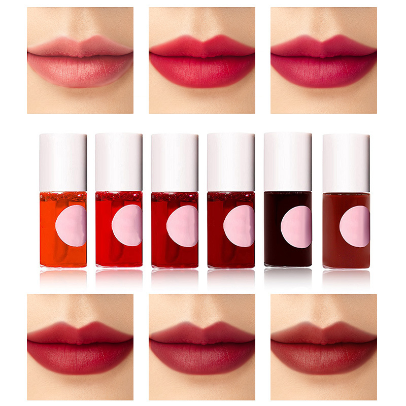 Private Label 6 Colors Vegan Lip and Cheek Fruit Lip Stain Non Stick Cup Waterproof Long Lasting Matte Water Lip Tint