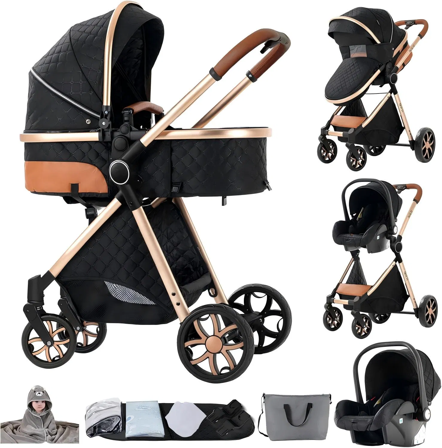 Wholesale Luxury 3-in-1 Multifunction Baby Pram Removable Carry Cot Wholesale Baby Stroller