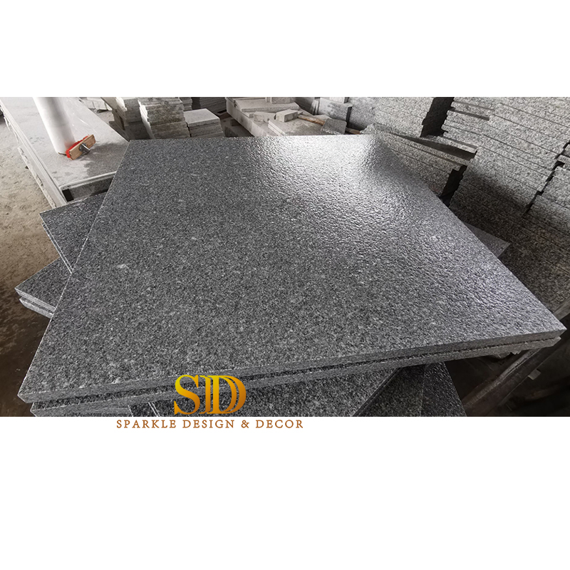 Factory Price Polished Flamed Dark Grey Granite Tiles for Indoor Floor and Outdoor Floor Decoration
