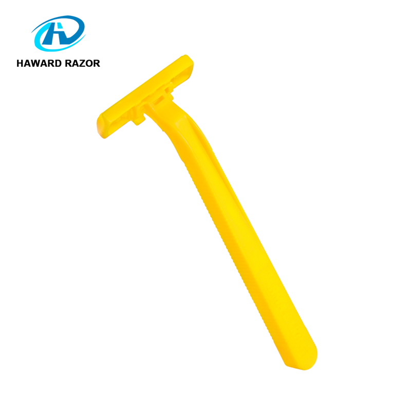 Yellow Color Two Blade Disposable Razor Men′ S Shaving with Long Straight Handle
